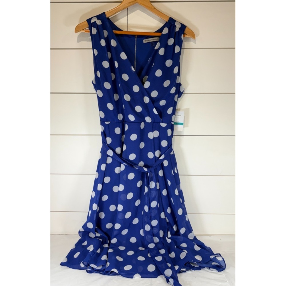 Danny and Nicole Women's Blue White Polka Dot Dress Size 16P Sleeveless‎ NEW NWT